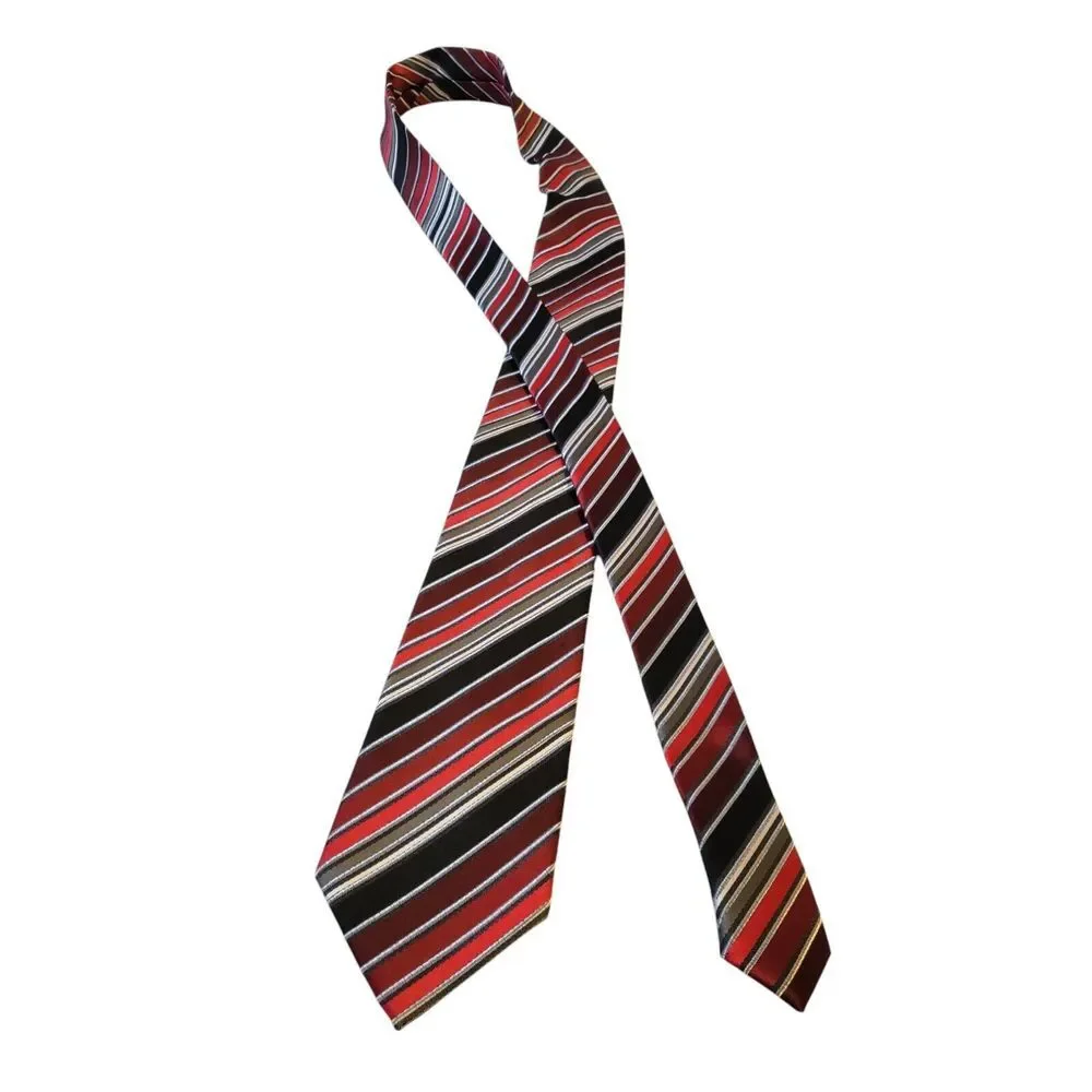 Croft & Barrow Neck Tie Mens Luxury‎ Black Red Burgundy Striped Business Casual